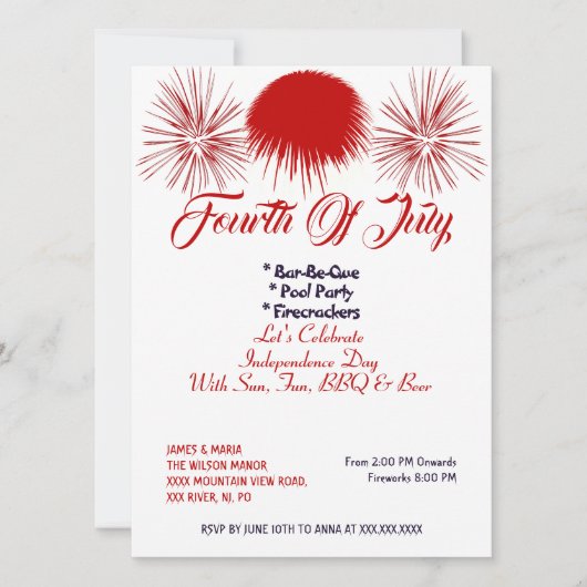 Elegant Patriottic 4 juli Firecrackers BBQ Party Kaart (Voorkant)