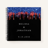 Elegant Patriottic Red Blue Glitter drift bruiloft Notitieboek (Voorkant)