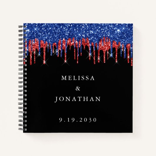Elegant Patriottic Red Blue Glitter drift bruiloft Notitieboek (Voorkant)