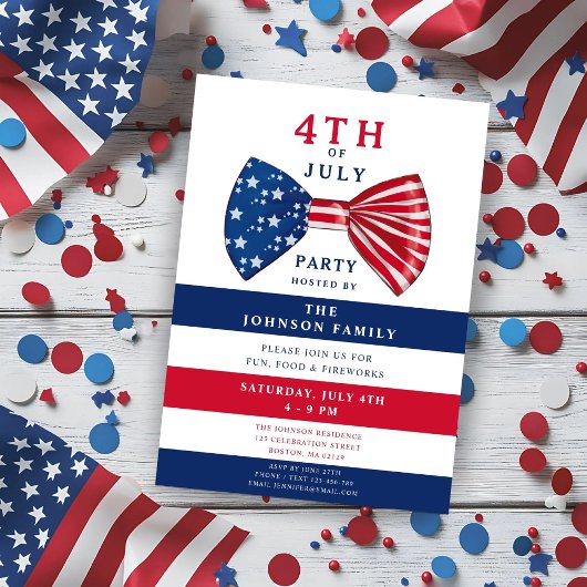Elegant patriottisch rood wit blauw 4 juli feest kaart