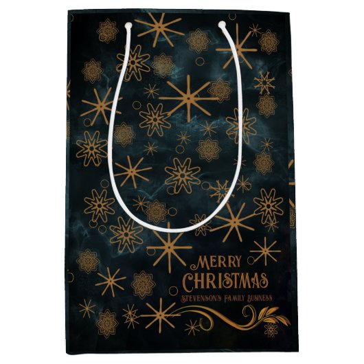 Elegant Patroon BLAUWGROEN BLAUW Vrolijk Kerstfees Medium Cadeauzakje (Voorkant)