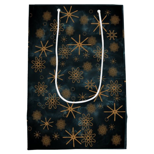 Elegant Patroon BLAUWGROEN BLAUW Vrolijk Kerstfees Medium Cadeauzakje (Achterkant)