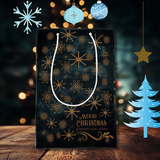 Elegant Patroon BLAUWGROEN BLAUW Vrolijk Kerstfees Medium Cadeauzakje