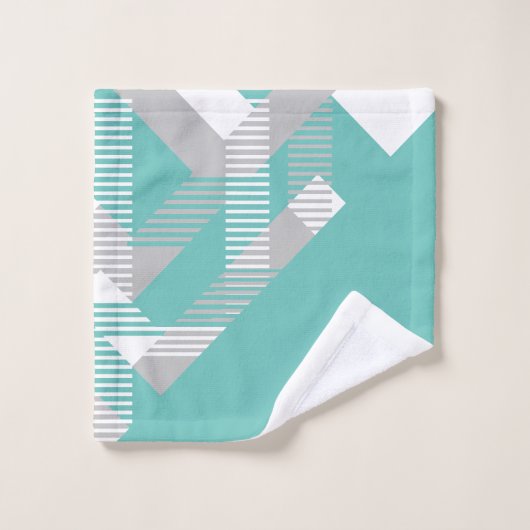 Elegant Patroon Blauwgroen Grijs Wit Abstract Geom Bad Handdoek (Wasdoekje)