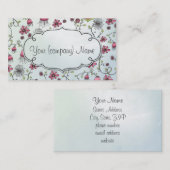 Elegant patroon bloemen roze/blauw visitekaartje (Voorkant / Achterkant)