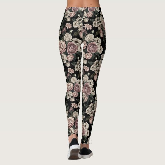 Elegant Patroon Blush Rustieke Bloemen Bloemen Blo Leggings (Achterkant)