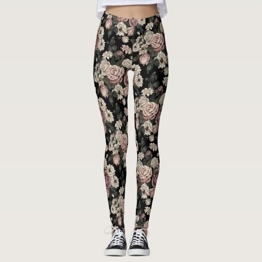 Elegant Patroon Blush Rustieke Bloemen Bloemen Blo Leggings (Voorkant)