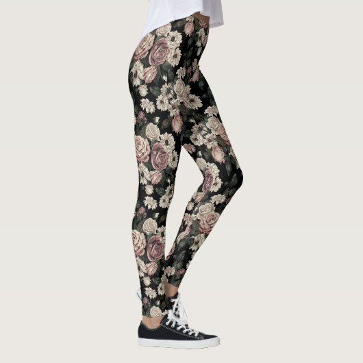 Elegant Patroon Blush Rustieke Bloemen Bloemen Blo Leggings (Rechts)