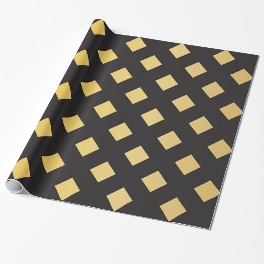 Elegant patroon geometrisch zwart en goud cadeaupapier (Uitgerold)