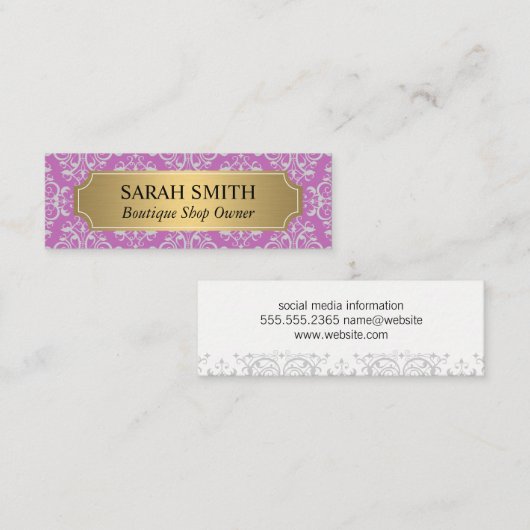 Elegant patroon / Gold Metallic Mini Visitekaartje (Voorkant / Achterkant)