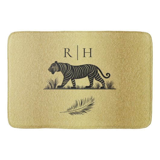 Elegant patroon Goud Zwart Monogram Badmat (Voorkant)