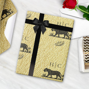 Elegant patroon Goud Zwart Monogram Cadeaupapier