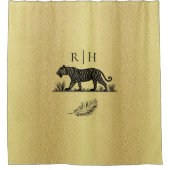 Elegant patroon Goud Zwart Monogram Douchegordijn (Voorkant)