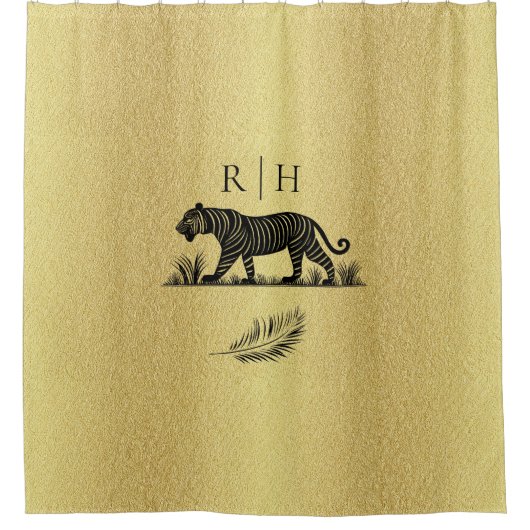 Elegant patroon Goud Zwart Monogram Douchegordijn (Voorkant)