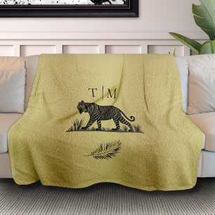 Elegant patroon Goud Zwart Monogram Fleece Deken