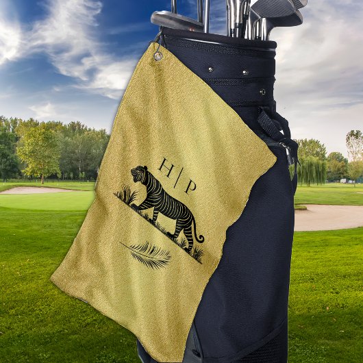 Elegant patroon Goud Zwart Monogram Golfhanddoek
