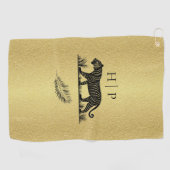 Elegant patroon Goud Zwart Monogram Golfhanddoek (Horizontaal)