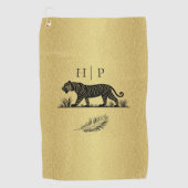 Elegant patroon Goud Zwart Monogram Golfhanddoek (Voorkant)