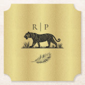 Elegant patroon Goud Zwart Monogram Kartonnen Onderzetters (Voorkant)