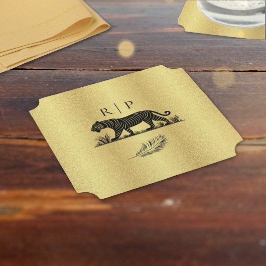 Elegant patroon Goud Zwart Monogram Kartonnen Onderzetters