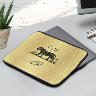 Elegant patroon Goud Zwart Monogram Laptop Sleeve