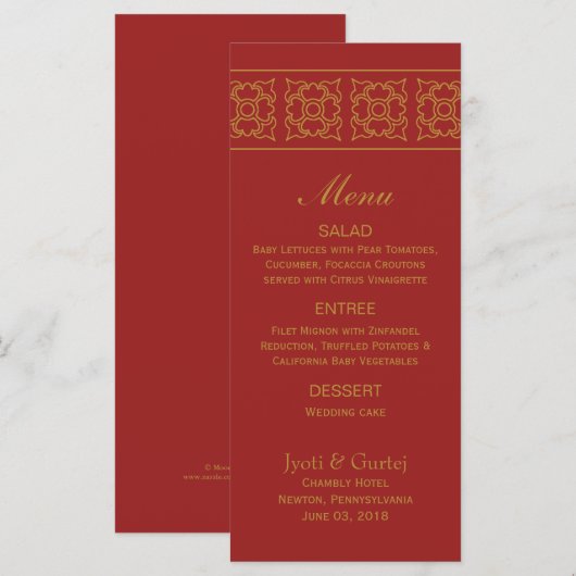 Elegant patroon Indiase bruiloft menu (Voorkant / Achterkant)