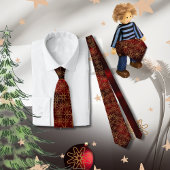 Elegant Patroon Kerst Rood Goud Stropdas