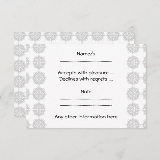 Elegant patroon, lichtgrijs en wit. RSVP kaartje (Voorkant / Achterkant)