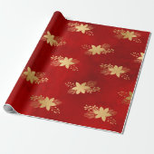 Elegant patroon met rode en gouden kerstbloem cadeaupapier (Uitgerold)