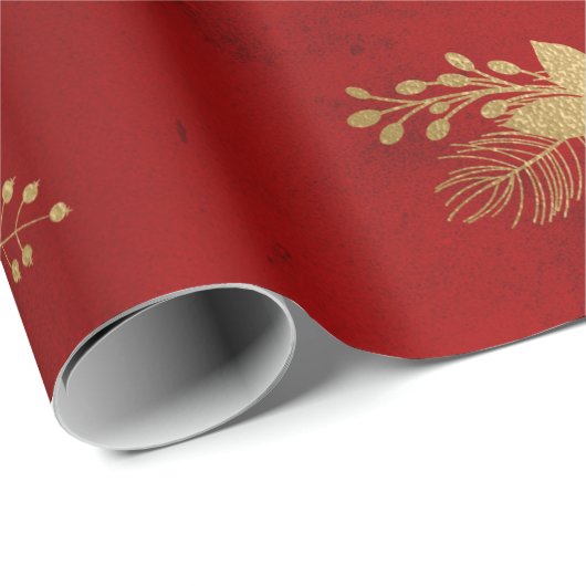 Elegant patroon met rode en gouden kerstbloem cadeaupapier (Rol Hoek)