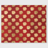 Elegant patroon met rode en gouden kerstbloem cadeaupapier (Vlak)