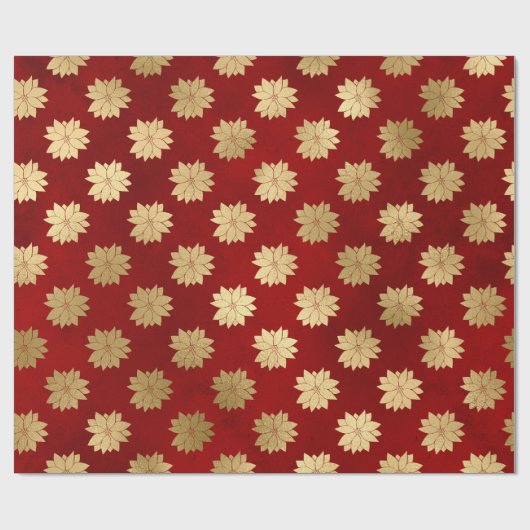Elegant patroon met rode en gouden kerstbloem cadeaupapier (Vlak)