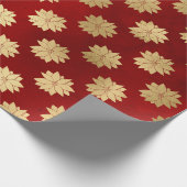 Elegant patroon met rode en gouden kerstbloem cadeaupapier (Hoek)