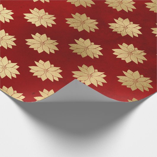 Elegant patroon met rode en gouden kerstbloem cadeaupapier (Hoek)