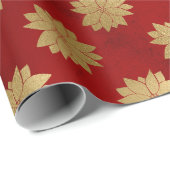 Elegant patroon met rode en gouden kerstbloem cadeaupapier (Rol Hoek)