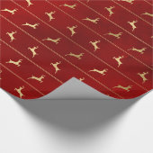 Elegant patroon met rode en gouden kerstrendieren cadeaupapier (Hoek)
