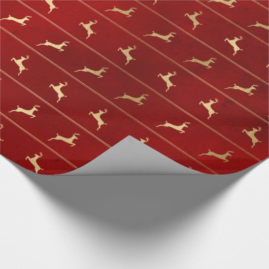 Elegant patroon met rode en gouden kerstrendieren cadeaupapier (Hoek)
