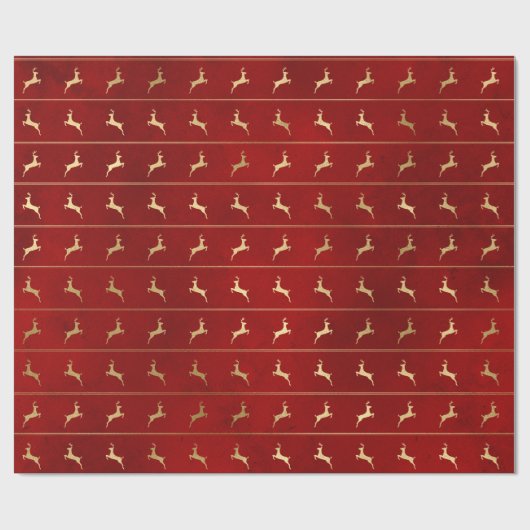 Elegant patroon met rode en gouden kerstrendieren cadeaupapier (Vlak)