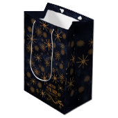 Elegant patroon Navyblauw Prettig Kerstfeest Medium Cadeauzakje (Voorkant Gekanteld)