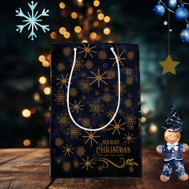 Elegant patroon Navyblauw Prettig Kerstfeest Medium Cadeauzakje