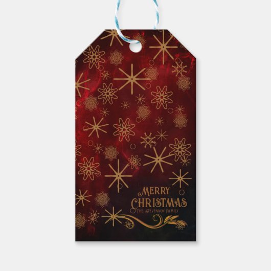 Elegant patroon ROOD GOUD Vrolijk kerstfeest Cadeaulabel (Voorkant)