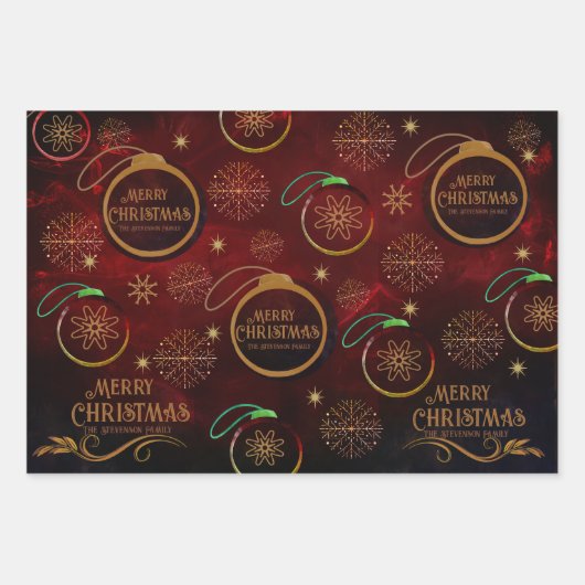 Elegant patroon ROOD GOUD Vrolijk kerstfeest Inpakpapier Vel (Voorkant)