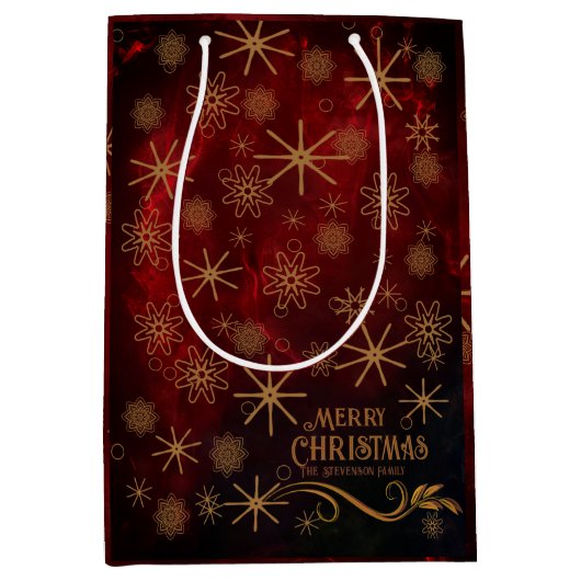 Elegant patroon ROOD GOUD Vrolijk kerstfeest Medium Cadeauzakje (Voorkant)