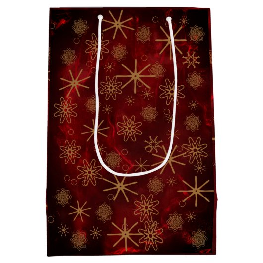 Elegant patroon ROOD GOUD Vrolijk kerstfeest Medium Cadeauzakje (Achterkant)