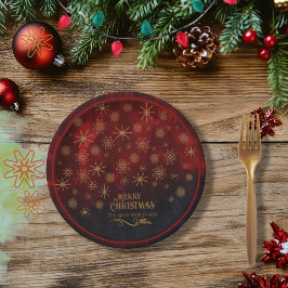Elegant patroon ROOD GOUD Vrolijk kerstfeest Papieren Bordje
