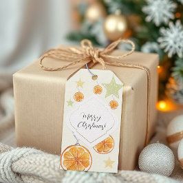 Elegant patroon sinaasappels en sterren op beige cadeaulabel