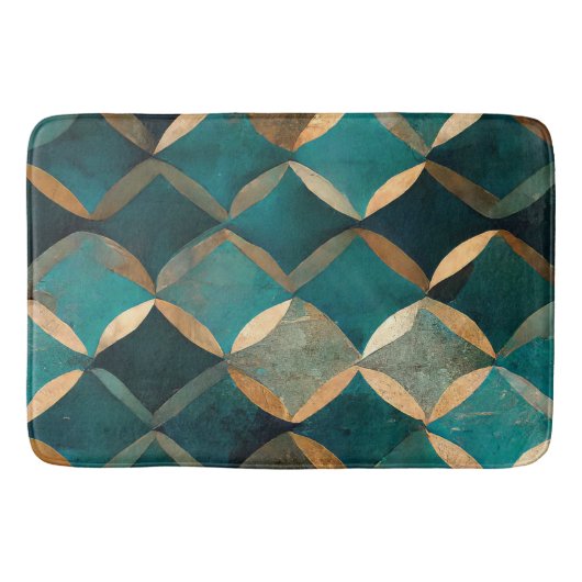 Elegant patroon turquoise goud luxe badmat (Voorkant)