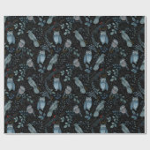 Elegant patroon van blauwe vogels, Planten op donk Cadeaupapier (Vlak)