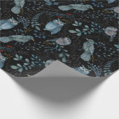 Elegant patroon van blauwe vogels, Planten op donk Cadeaupapier (Hoek)