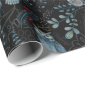 Elegant patroon van blauwe vogels, planten tegen e cadeaupapier (Rol Hoek)